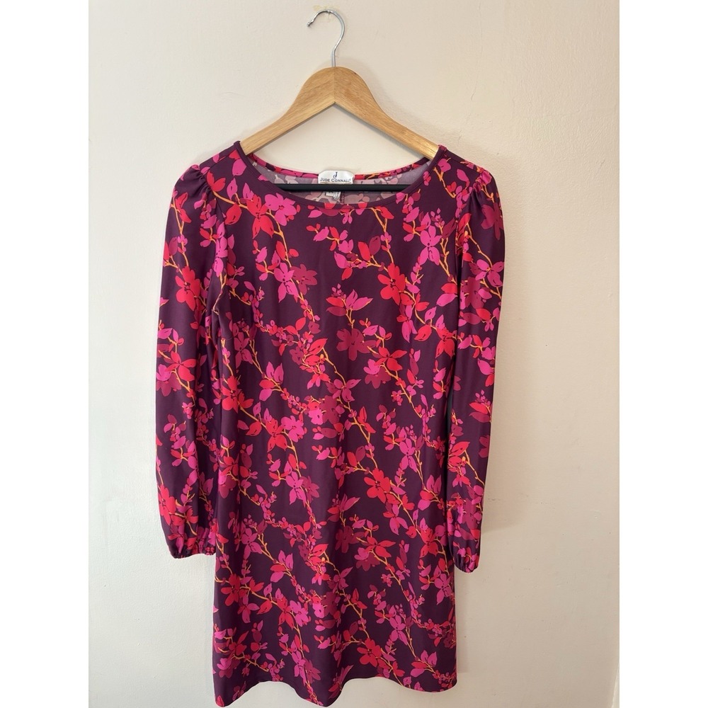 Jude Connolly Chloe Purple Floral Stretch Dress Log Sleeves‎ Medium $218